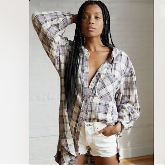 Free People Tunic Wild Side Plaid Tie Back Slouchy Size XS - Picture 2 of 8